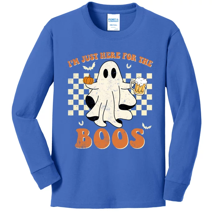 Im Just Here For The Boos Ghost Retro Groovy Halloween Gift Kids Long Sleeve Shirt