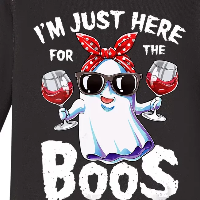 IM Just Here For The Boos Halloween Women Ghost Cute Funny Baby Long Sleeve Bodysuit