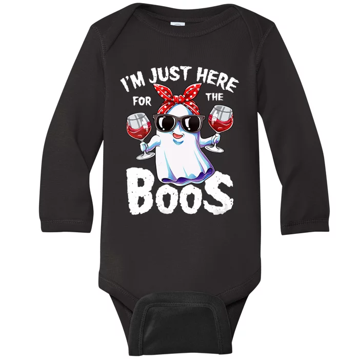 IM Just Here For The Boos Halloween Women Ghost Cute Funny Baby Long Sleeve Bodysuit