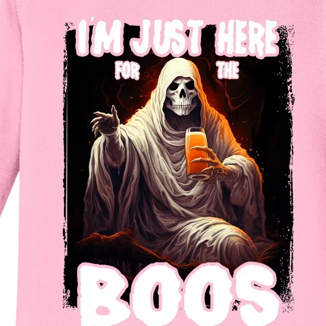 Im Just Here For The Boos Ghost Funny Halloween Baby Long Sleeve Bodysuit