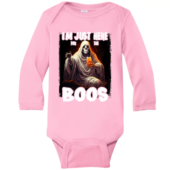 Im Just Here For The Boos Ghost Funny Halloween Baby Long Sleeve Bodysuit