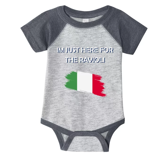 Im Just Here For The Ravioli Funny Italian Humor Italy Food Infant Baby Jersey Bodysuit