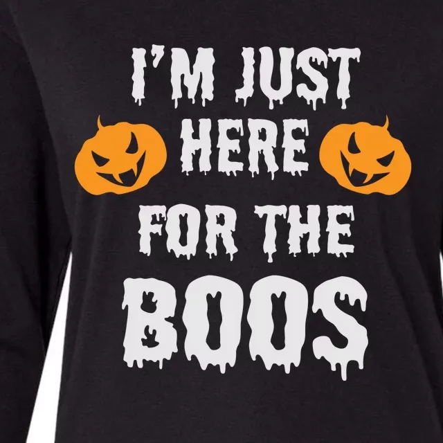 I'm Just Here For The Boos Pumpkin Halloween Day Womens Cotton Relaxed Long Sleeve T-Shirt