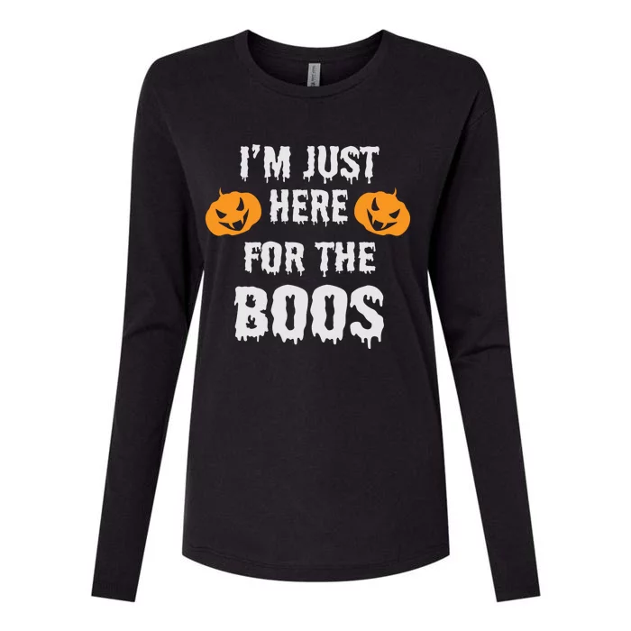 I'm Just Here For The Boos Pumpkin Halloween Day Womens Cotton Relaxed Long Sleeve T-Shirt