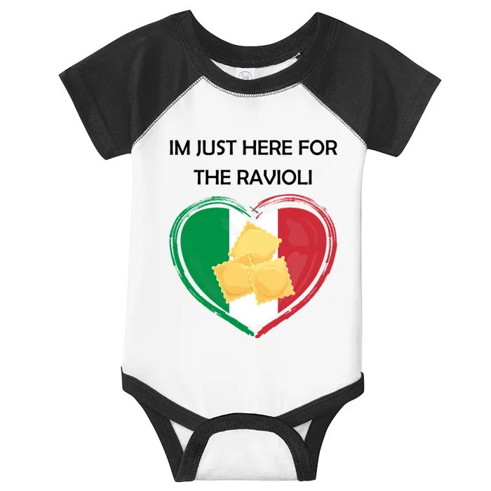 Im Just Here For The Ravioli Funny Italian Humor Italy Food Infant Baby Jersey Bodysuit