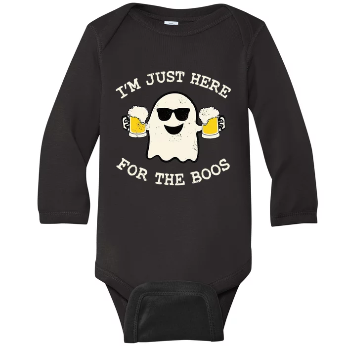 IM Just Here For The Boos Ghost Beer Halloween Costume Baby Long Sleeve Bodysuit