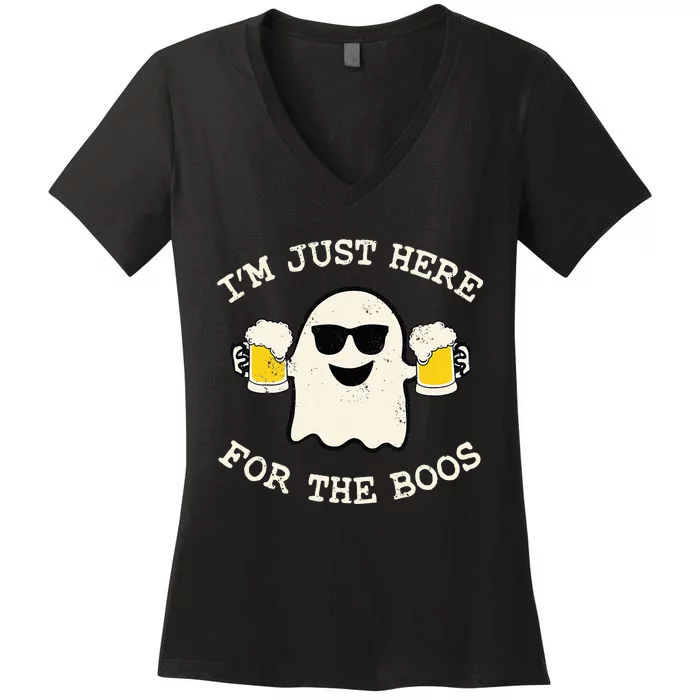 IM Just Here For The Boos Ghost Beer Halloween Costume Women's V-Neck T-Shirt