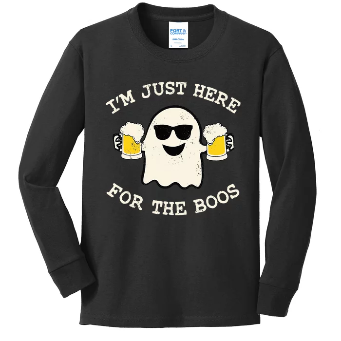 IM Just Here For The Boos Ghost Beer Halloween Costume Kids Long Sleeve Shirt