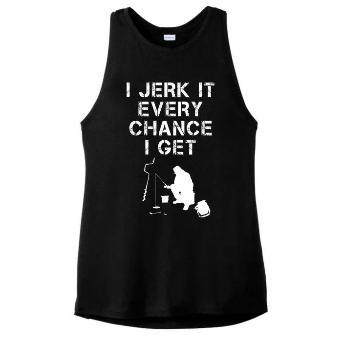 I Jerk It Every Chance I Get Funny Fishing Ladies Tri-Blend Wicking Tank