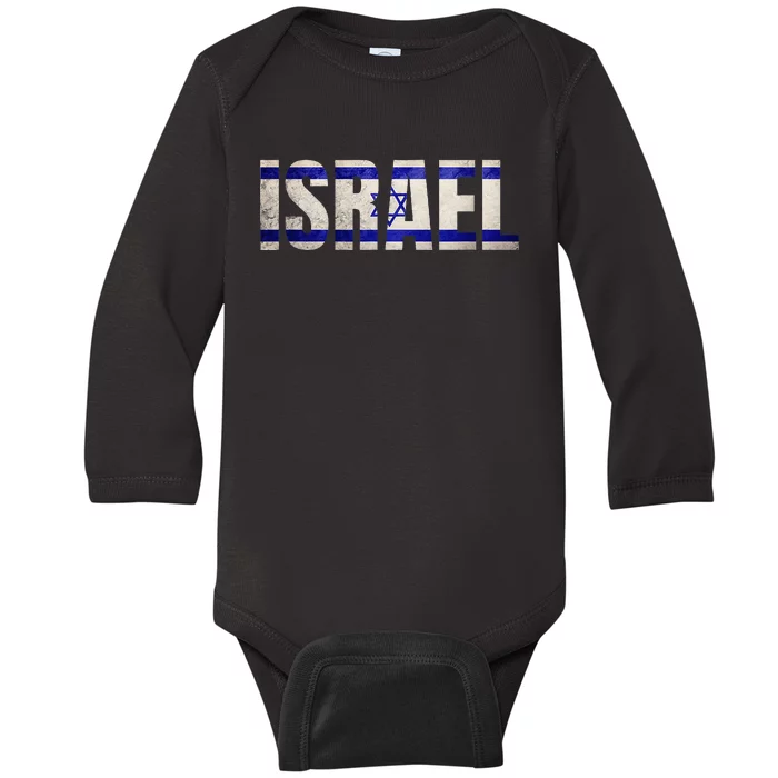 Israel Jewish Israeli Flag Star of David Pride Vintage Retro Baby Long Sleeve Bodysuit