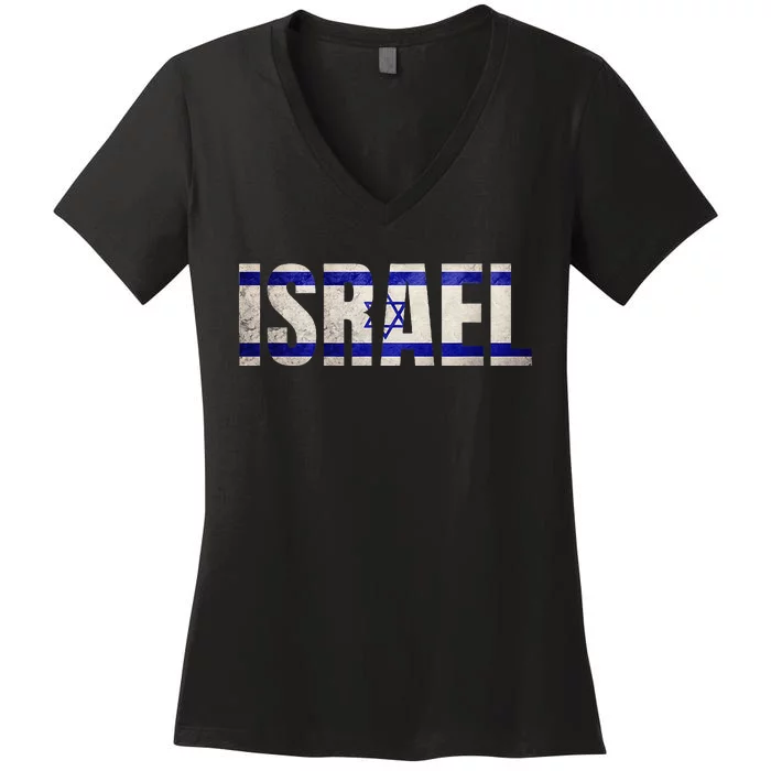 Israel Jewish Israeli Flag Star of David Pride Vintage Retro Women's V-Neck T-Shirt