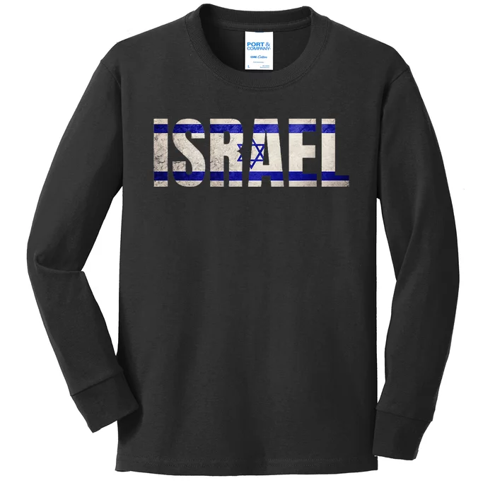 Israel Jewish Israeli Flag Star of David Pride Vintage Retro Kids Long Sleeve Shirt