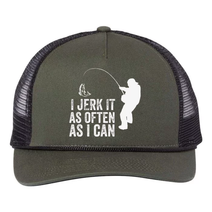 I Jerk It As Often As I Can Funny Humor Fishing Retro Rope Trucker Hat Cap