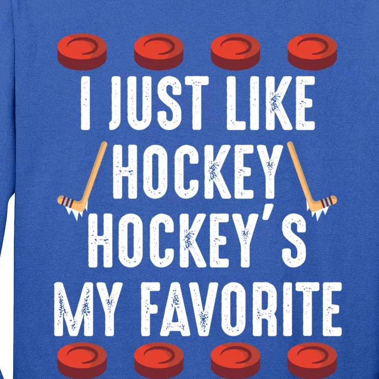 I Just Like Hockey HockeyS My Favorite Christmas Elf Lover Gift Tall Long Sleeve T-Shirt