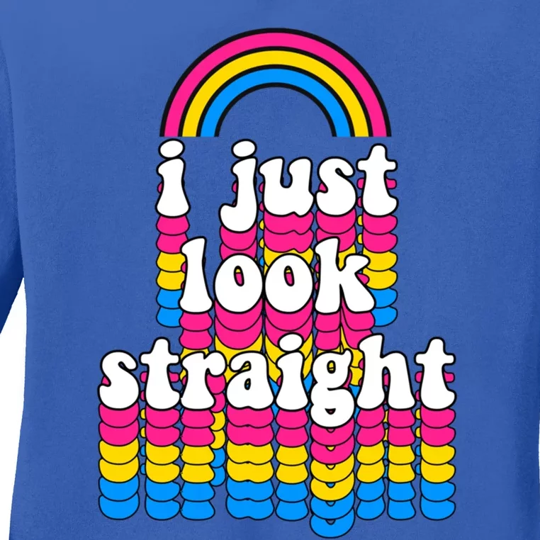 I Just Look Straight Pansexual Pride Flag Gift Ladies Long Sleeve Shirt