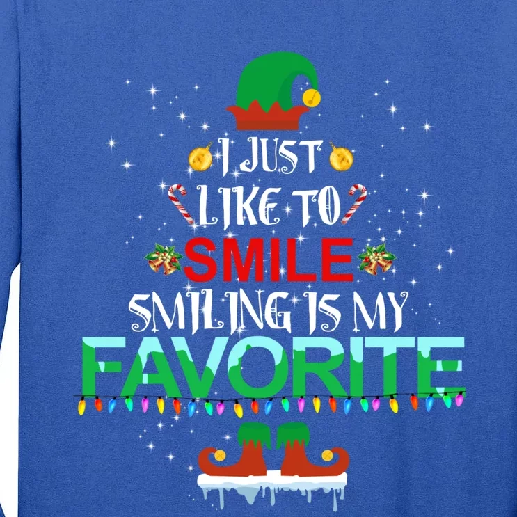 I Just Like To Smile Smiling Is My Favorite Elf Christmas Cool Gift Tall Long Sleeve T-Shirt