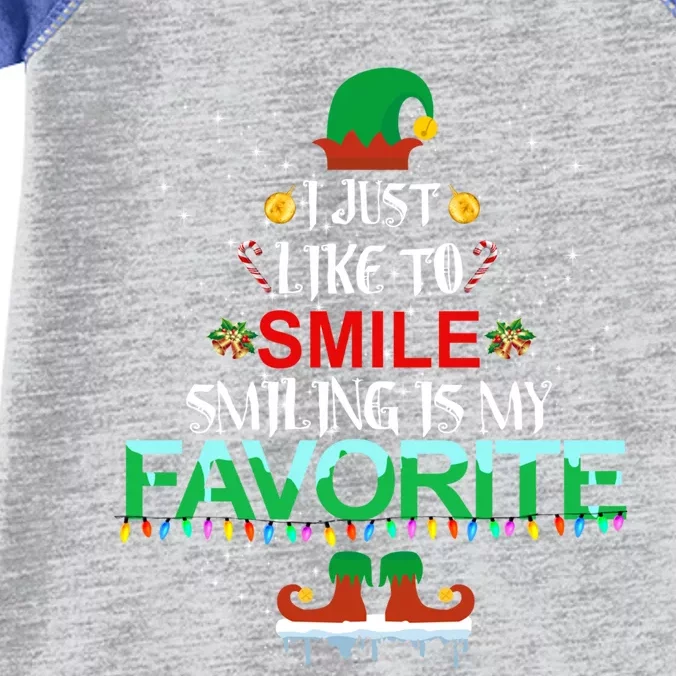 I Just Like To Smile Smiling Is My Favorite Elf Christmas Cool Gift Infant Baby Jersey Bodysuit