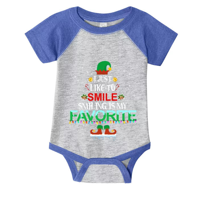 I Just Like To Smile Smiling Is My Favorite Elf Christmas Cool Gift Infant Baby Jersey Bodysuit