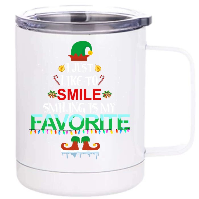 I Just Like To Smile Smiling Is My Favorite Elf Christmas Cool Gift Front & Back 12oz Stainless Steel Tumbler Cup