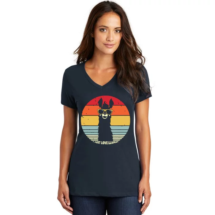 I Just Love Llamas Retro Style Llama Women's V-Neck T-Shirt