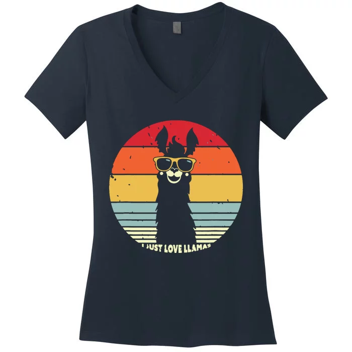 I Just Love Llamas Retro Style Llama Women's V-Neck T-Shirt