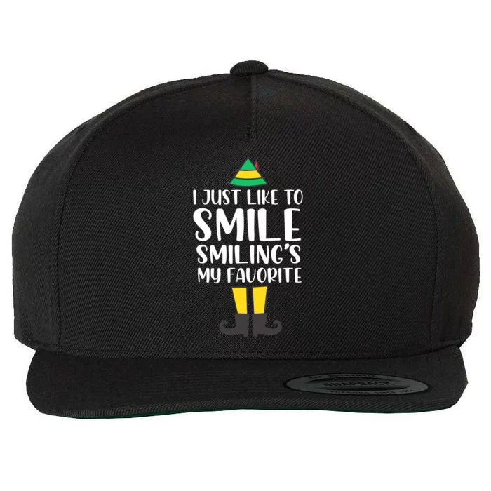 I Just Like To Smile Smiling's My Favorite Christmas Elf Wool Snapback Cap