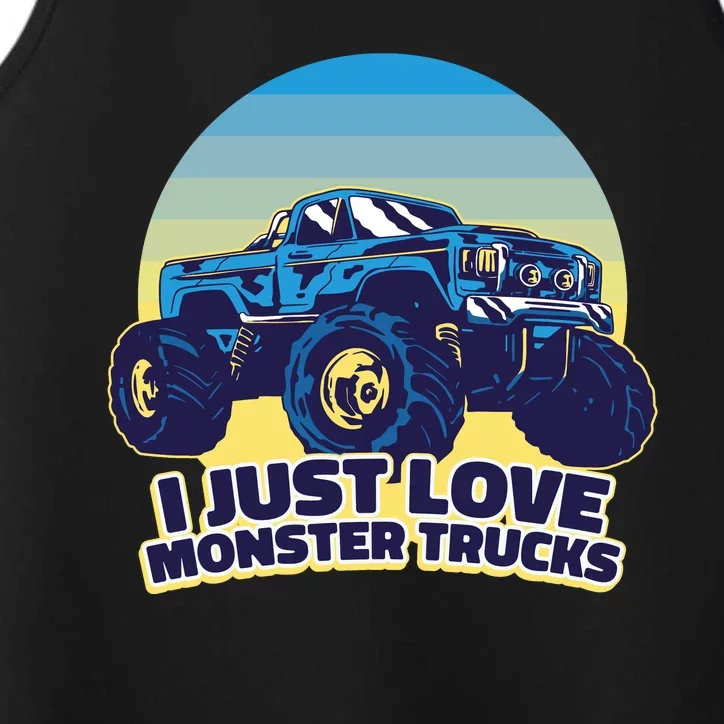 I Just Love Monster Trucks Retro Sunset Performance Tank