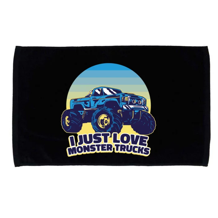 I Just Love Monster Trucks Retro Sunset Microfiber Hand Towel