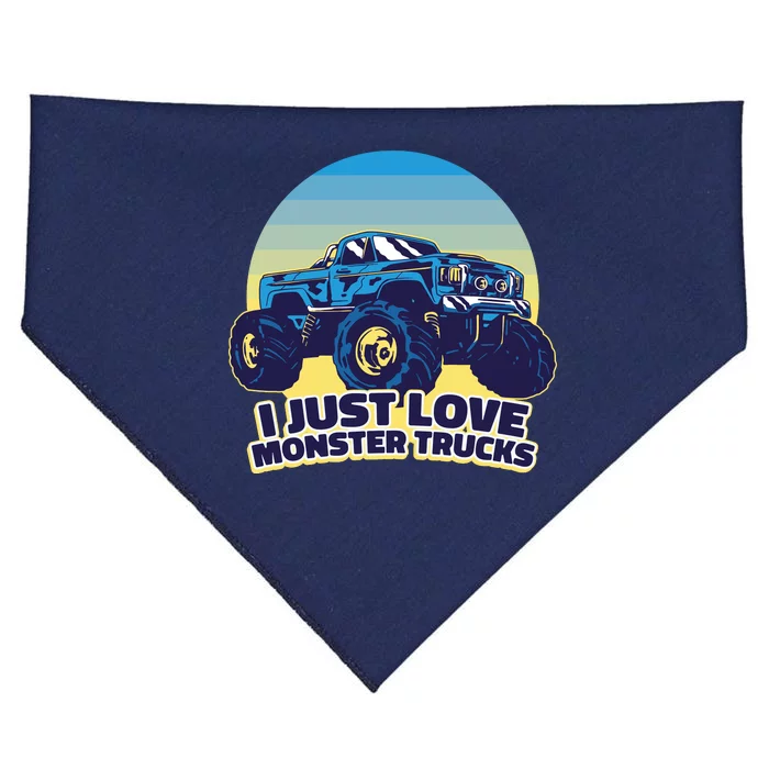 I Just Love Monster Trucks Retro Sunset USA-Made Doggie Bandana