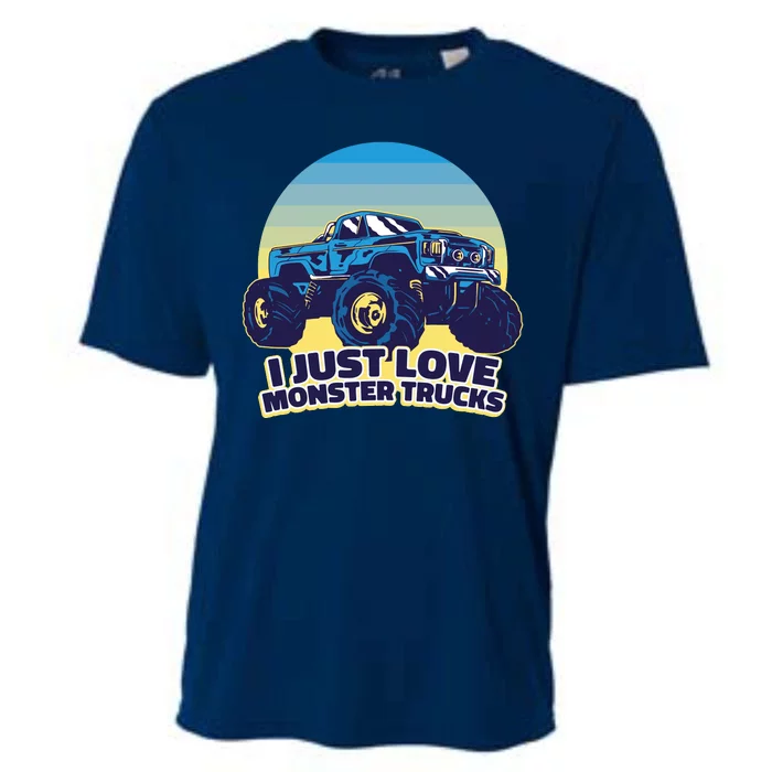 I Just Love Monster Trucks Retro Sunset Cooling Performance Crew T-Shirt