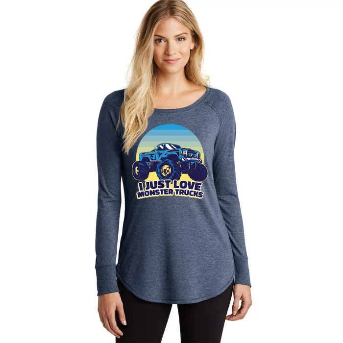 I Just Love Monster Trucks Retro Sunset Women's Perfect Tri Tunic Long Sleeve Shirt