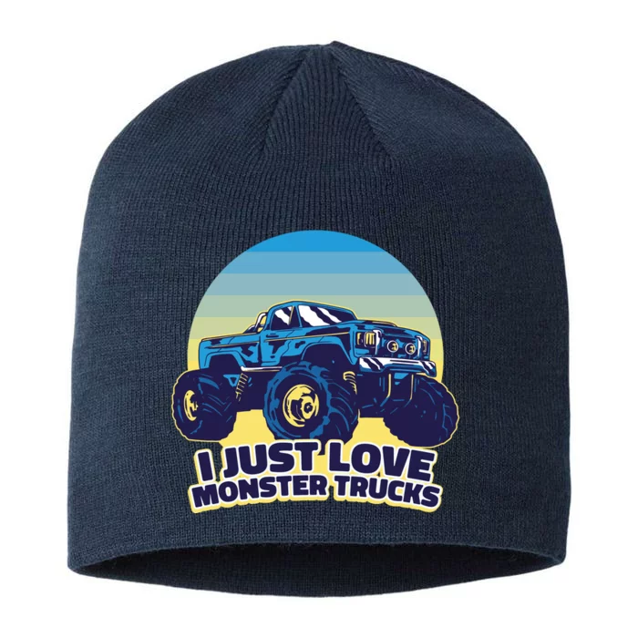 I Just Love Monster Trucks Retro Sunset 8 1/2in Sustainable Knit Beanie