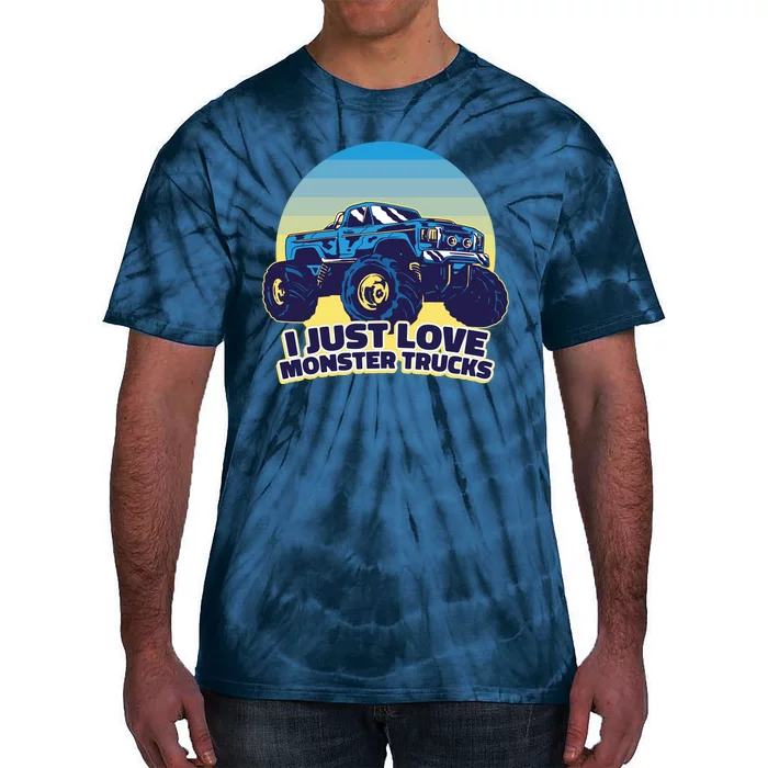 I Just Love Monster Trucks Retro Sunset Tie-Dye T-Shirt