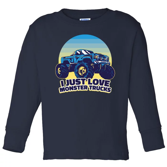 I Just Love Monster Trucks Retro Sunset Toddler Long Sleeve Shirt