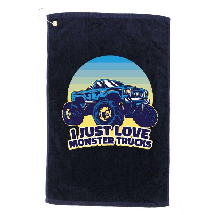 I Just Love Monster Trucks Retro Sunset Platinum Collection Golf Towel