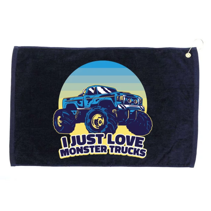 I Just Love Monster Trucks Retro Sunset Grommeted Golf Towel