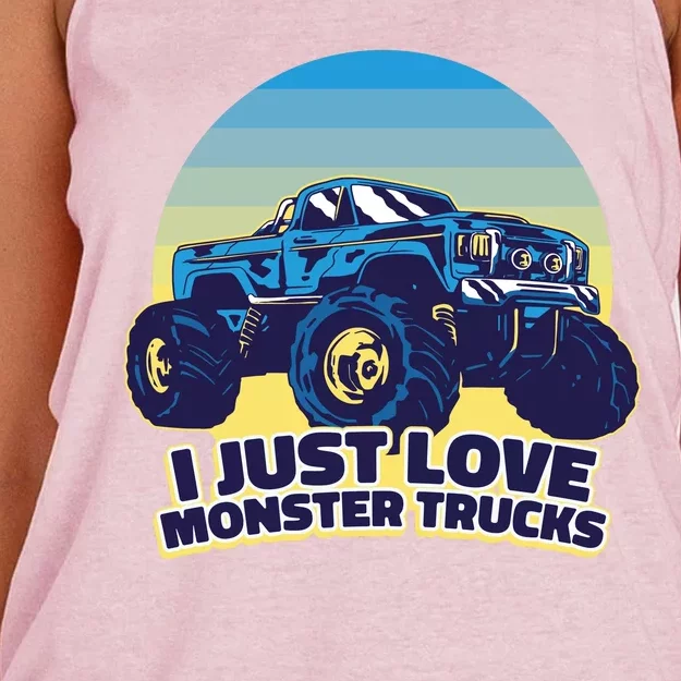 I Just Love Monster Trucks Retro Sunset Women's Knotted Racerback Tank