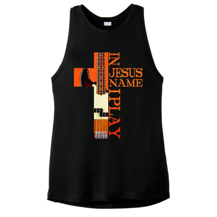 In Jesus Name I Play Bass Ladies Tri-Blend Wicking Tank