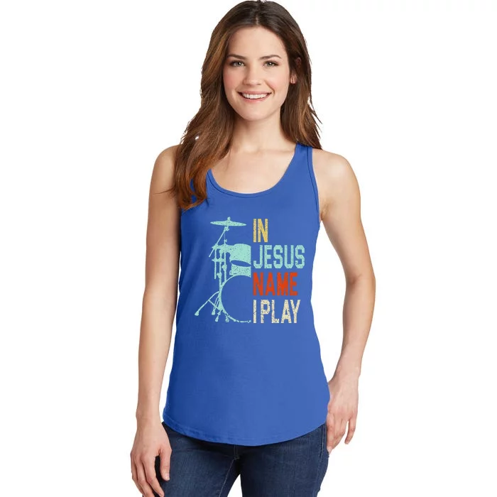 In Jesus Name I Play Music Drummer Ladies Essential Tank