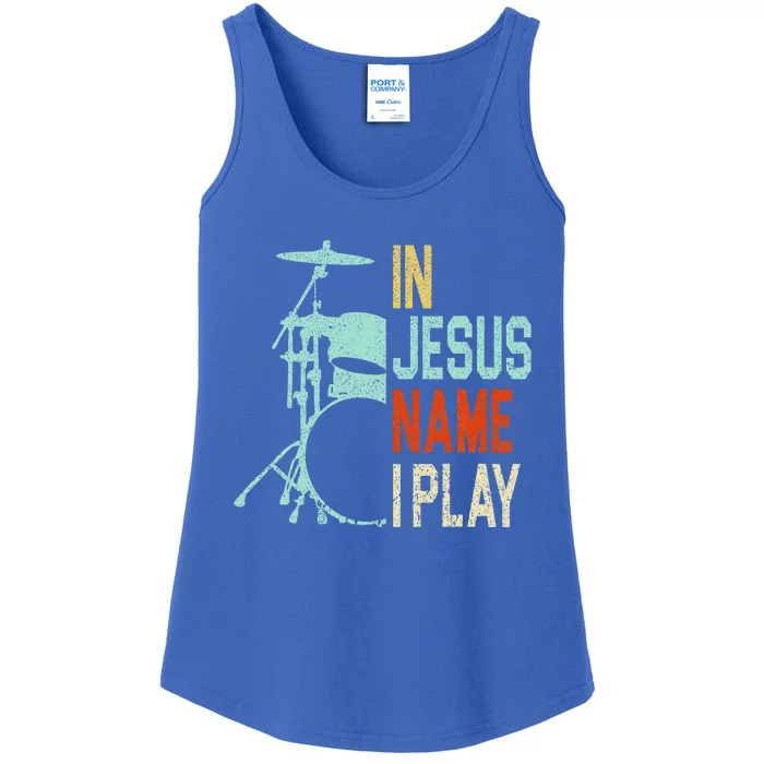 In Jesus Name I Play Music Drummer Ladies Essential Tank