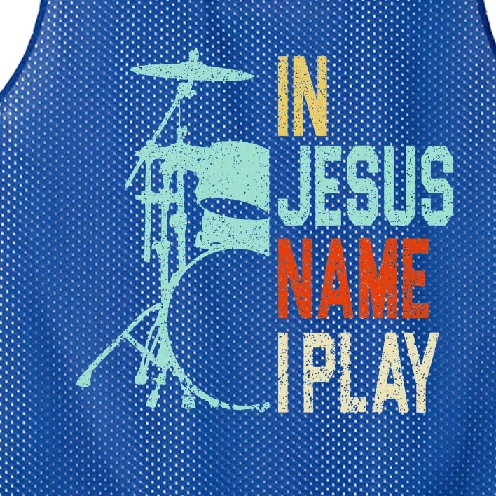 In Jesus Name I Play Music Drummer Mesh Reversible Basketball Jersey Tank