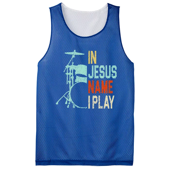 In Jesus Name I Play Music Drummer Mesh Reversible Basketball Jersey Tank