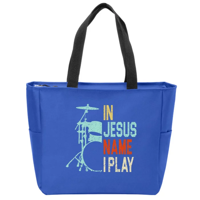 In Jesus Name I Play Music Drummer Zip Tote Bag