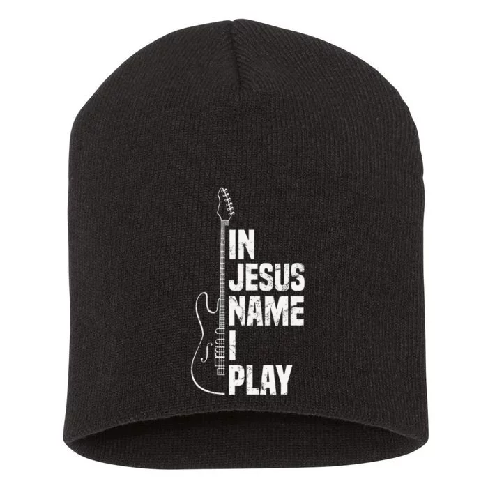 In Jesus Name I Play Guitar Christian Guitar Player Short Acrylic Beanie