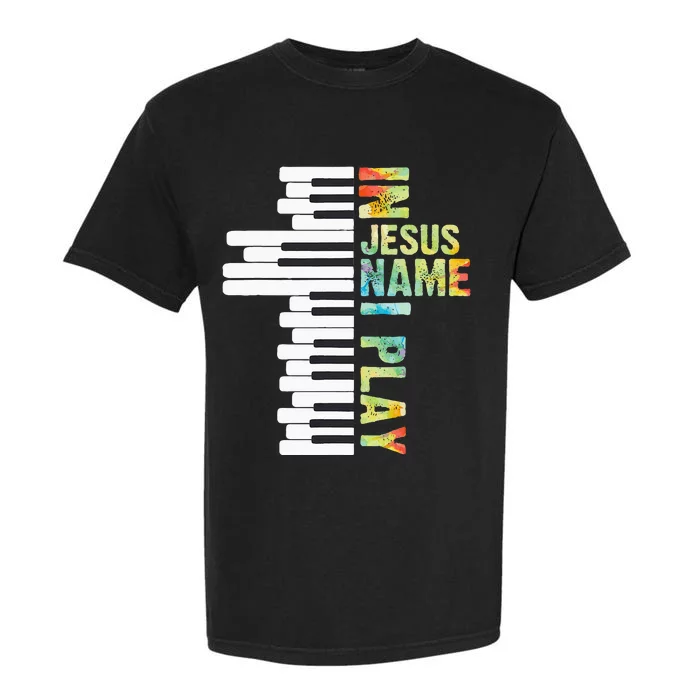 In Jesus Name I Play Piano Christian Music Vintage Garment-Dyed Heavyweight T-Shirt