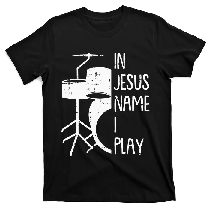 In Jesus Name Christmas Cool I Play Drum Christian Drummer T-Shirt