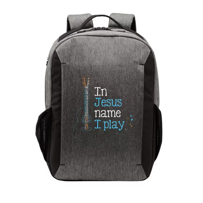 In Jesus Name I Play Guitar Christian Vintage Guitar Player Vector Backpack