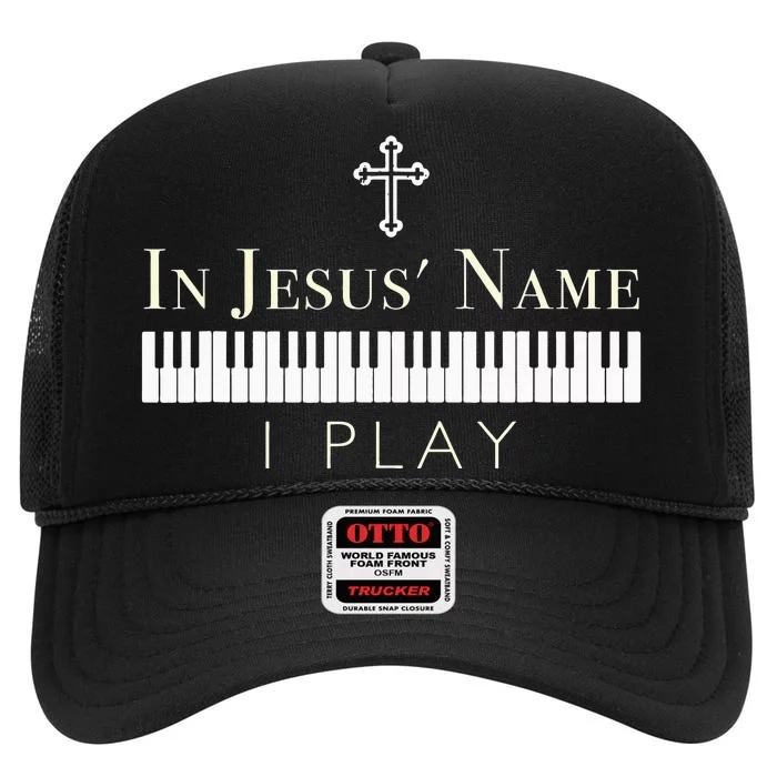 In Jesus Name I Play Guitar Christian Music Player High Crown Mesh Trucker Hat