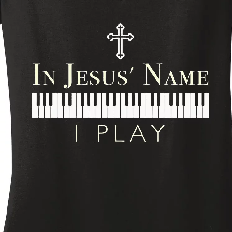 In Jesus Name I Play Guitar Christian Music Player Women's V-Neck T-Shirt