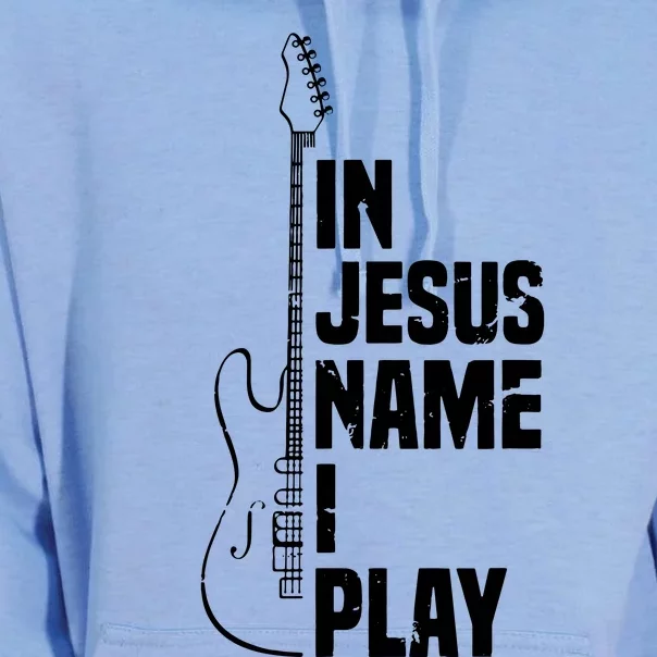 In Jesus Name I Play Guitar Christian Guitar Player Unisex Surf Hoodie